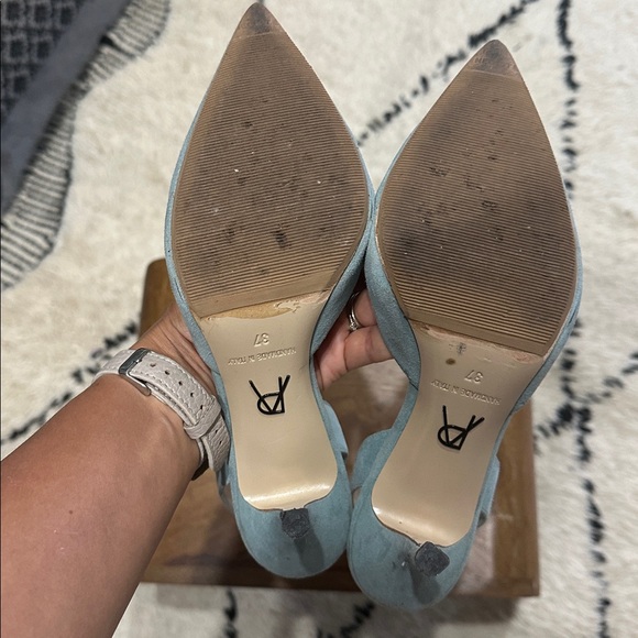 Paul Andrew slip on suede baby blue sandals heel 65mm sz 37 - Picture 5 of 7